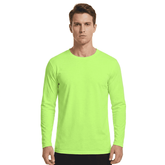 ZBORIBER Men's Quick Dry UPF 50+ UV Sun Protection Moisture Wicking Long Sleeve T-Shirt for Casual Workout,Sizes S-3XL,Highlighter Green