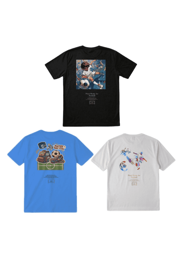 Men's Retro Soccer Graphic Tees 3-Pack Streetwear Graffiti Football T-Shirts Quick Dry Breathable Athletic Shirts for Workout and Match Day