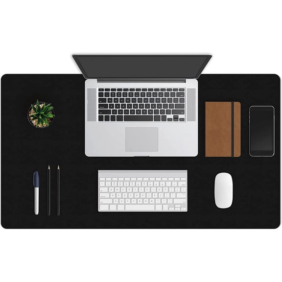 ZBRANDS // Leather Smooth Desk Mat Pad Blotter Protector, Midnight Black, Extended Non-Slip Rectangular, Laptop Keyboard Mouse Pad (36" x 20")