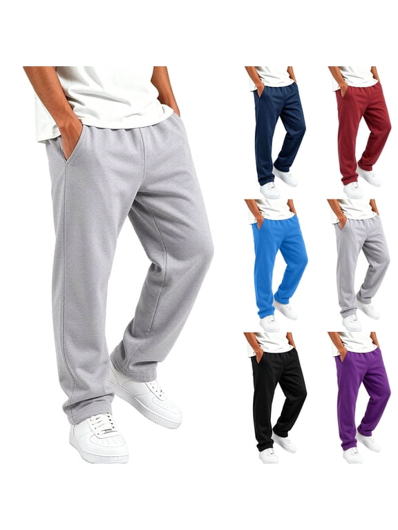 Boys Athletic Pants Straight Leg Open Bottom Outdoor Pants Elastic Waist Solid Color Casual Trousers for Kids Teen 2-15 Years