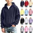 thumbnail image 1 of ZBSOKO Boys Zip Up Hoodie Long Sleeve Solid Color Sweatshirts Loose Fit Casual Sweatshirt with Pocket Basic Everyday Wear 4-15 Years, 1 of 10