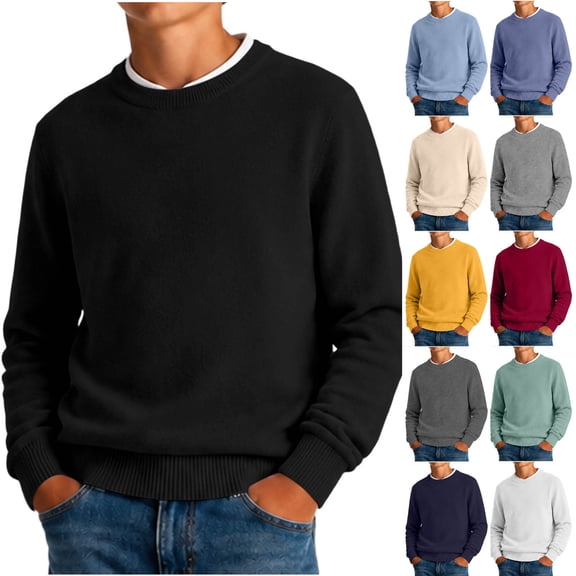 ZBSOKO Crew Neck Sweater for Boys Solid Color Classic Knit Pullover Long Sleeve Regular Fit Basic Tops Casual Fall Winter Clothes