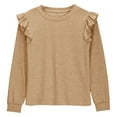 thumbnail image 1 of ZBSOKO Girls Long Sleeve Tops Flutter Ruffle Long Sleeve Stretch Shirts Solid Color Casual Crewneck Textured Shirt Fashion Pullover Tee, 1 of 6
