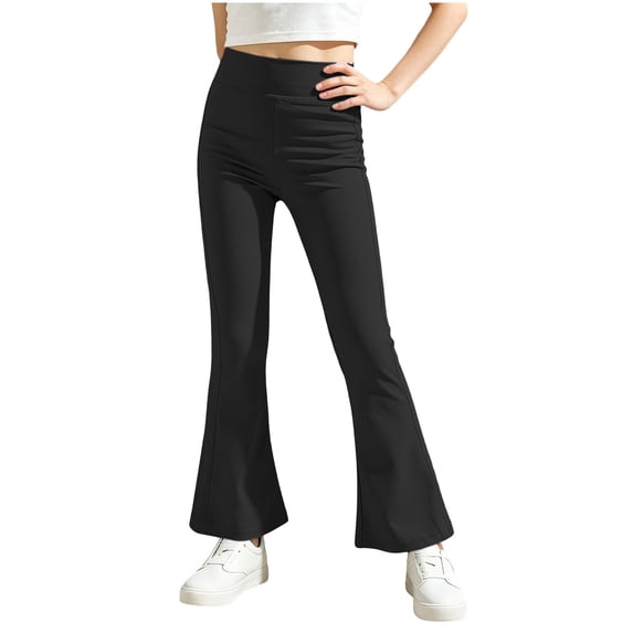 ZBSOKO Girls Yoga Pants High Waisted Stretch Full Length Flare Leggings Solid Color Pull On Athletic Trousers 3-15Y Workout Fashion Pant