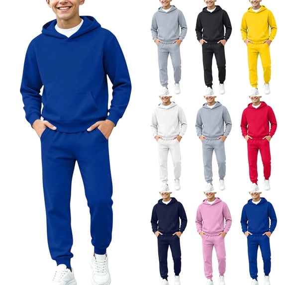 ZBSOKO Boys Tracksuits Fleece Pullover Hoodie and Loose Fit Pants 2 Piece Set Solid Color Warm Winter Clothing for Outdoor Activities 2-14 Years