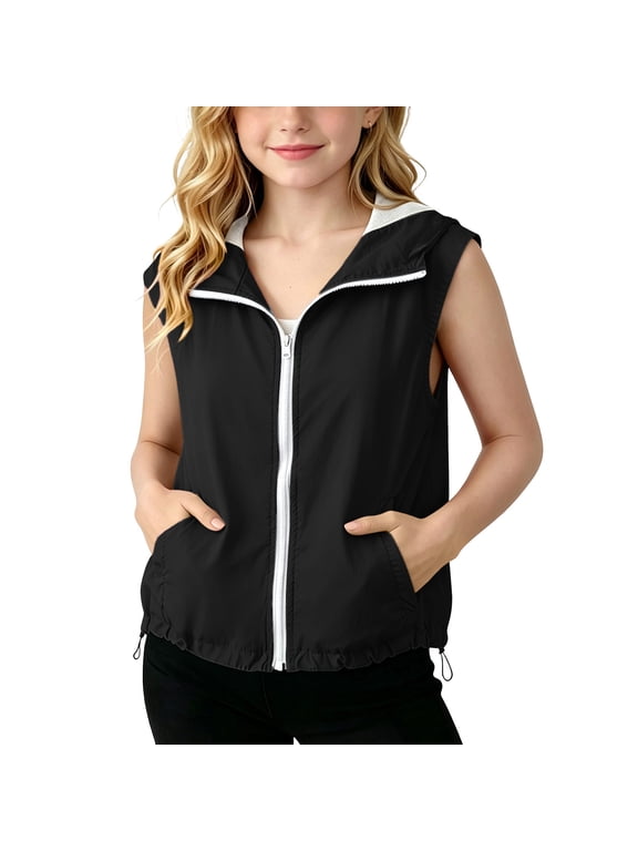 Kids Waterproof Coats Hooded Lightweight Rain Vest Full Zip Sleeveless Windbreaker with Pockets Outdoor Hiking Jackets