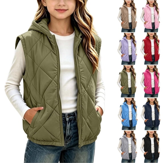 ZBSOKO Puffer Vest for Girls Full Zip Warm Quilted Vests Hooded ...