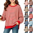 thumbnail image 1 of ZBSOKO Sweaters for Girls Oversized Striped Casual Pullover Sweater Side Slit Drop Shoulder Trendy Tops Fall Winter Daily Wear, 1 of 7