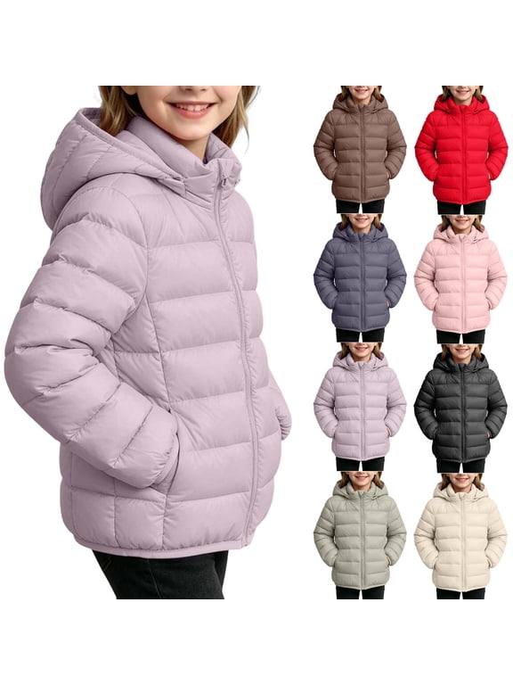 Winter Coats for Kids Removable Hood Warm Puffer Jackets Long Sleeve Full Zip Thicken Outerwear Daily Casual Wear Sizes 1-13 Years