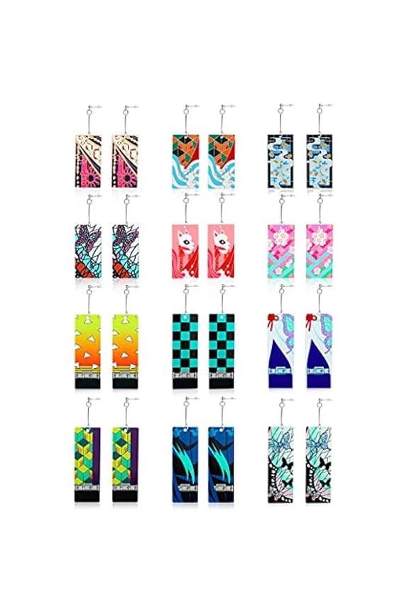 12 Pairs Women's Tanjiro Earrings Anime Demon Slayer Earrings Cosplay Fashion Double-sided Acrylic Alloy Resin Earrings