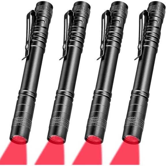 ZC 4 Pcs Red Light Flashlight Red LED Flashlight Pen Light Bright Torch for Night Astronomy Aviation Observation Turtle Safe Beach