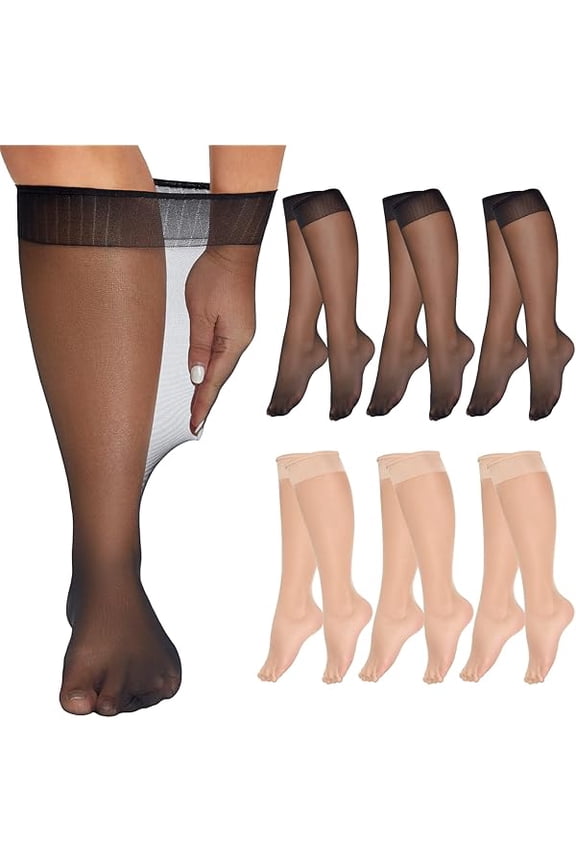 6 Pairs Plus Size Knee Highs for Women 15 Denier Sheer Nylon Socks Knee High Stockings