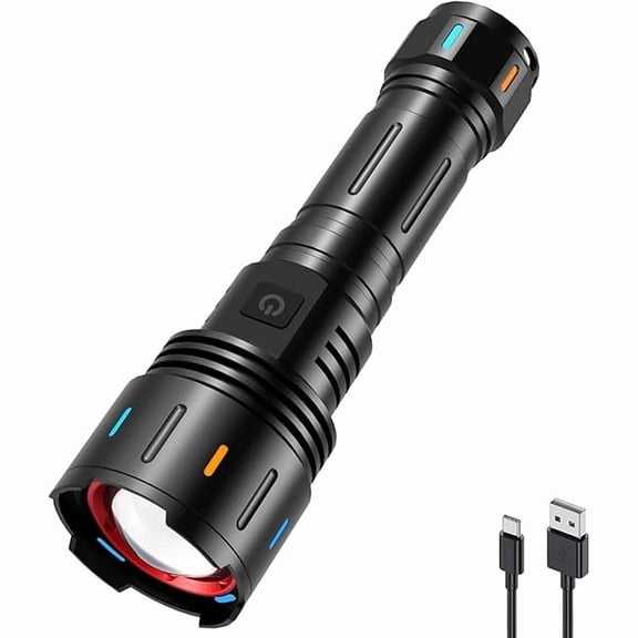 ZC F60 Zoom Rechargeable Flashlight, 6000 Lumens Super Bright LED Flashlights, 5 Modes Zoomable Waterproof Tactical Flash Lights Torch for Emergency, Outdoor, Home, Camping, Hiking