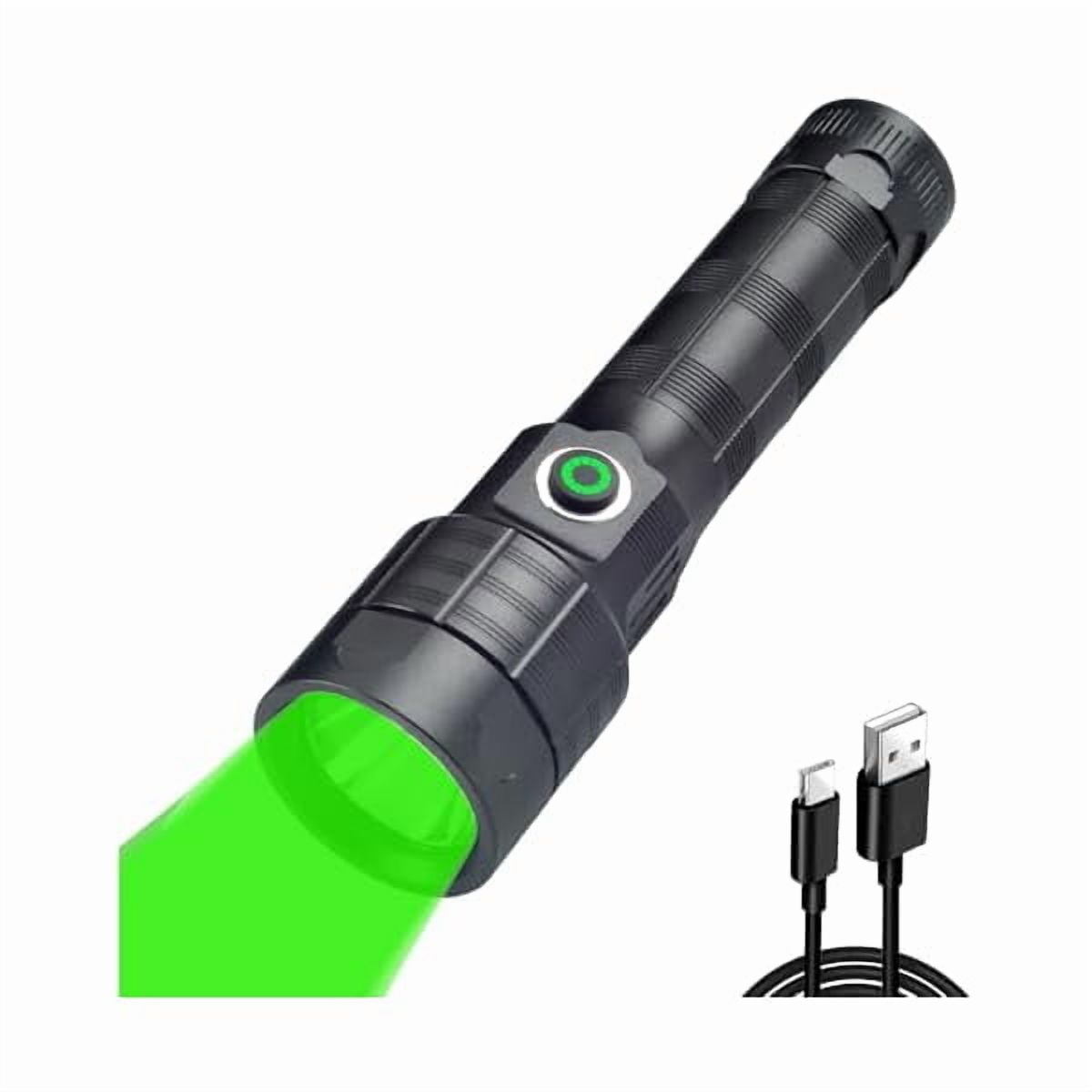 ZC Green Light Flashlight Rechargeable, 520-530nm Tactical LED Flashlights Predator Lights for Hog Coyote Varmint Hunting