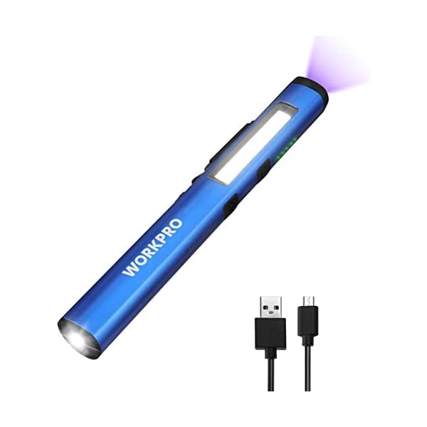 ZC Rechargeable Flashlight, LED Pen Light with 365 nm UV Black Light, 450 Lumen Pocket Penlight, Magnetic Clip, for Hurricane Deluge Flood Emergency