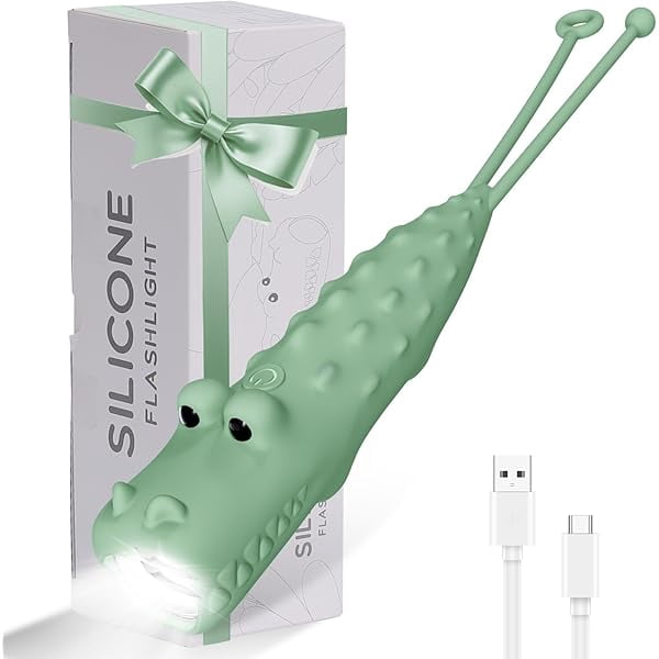 ZC Rechargeable Halloween Flashlights for Boys Kids Flashlight Dimmable Silicon Toddler Flashlight with Keychain Camping, Birthday Gift for Boys Children Ages 3-12 (Torch Crocodile)