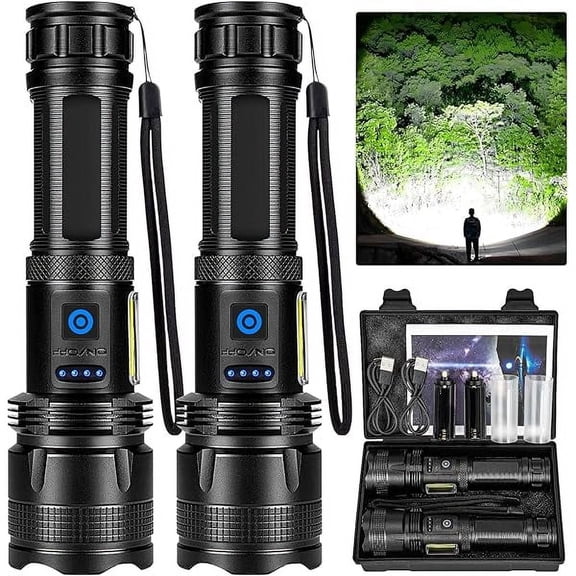 ZC Rechargeable LED Flashlights High Lumens, 990,000 Lumens Super Bright Flashlight with 7 Modes, Powerful Multifunctional Flashlights for Home Camping Emergencies - 2 Pack