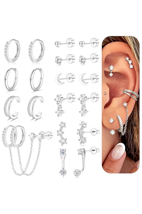 Small Gold Earrings for Women Hypoallergenic 20G Surgical Stainless Steel Flat Back Stud Earrings Dainty Stackable Earring Stacks Hoop Cartilage Earring Sets for Multiple Piercing