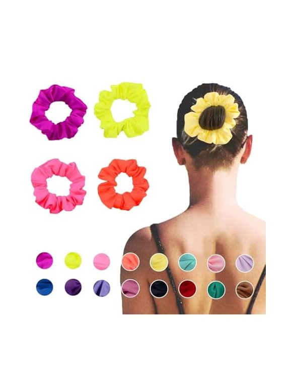 Waterproof Neon Scrunchies Gym Scrunchie - Water-resistant Hair Ties Pool scrunchie 16 Colors Elastic Hair bands Ponytail Holder Beach Scrunchies, Party Size Scrunchie, Hair Tie for Women