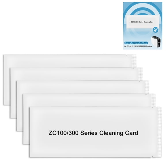 ZC100 ZC300 Cleaning Card for Zebra ZC100 ZC150 ZC300 ZC350 ID Card Printer, 5Pcs Single-use Cleaning Card for Easy Use (105999-311)