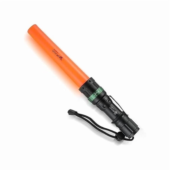 ZC11-Inch Signal Traffic Wand LED Flashlight with Strobe Mode, Wrist Strap Lanyard, 250 Lumens, Orange Finish