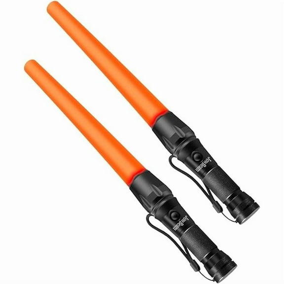 ZC16 inch Traffic Wand Small Orange LED Safety Signal Wand Work Light Flashlight with Cone Flashing Modes,Wrist Strap Lanyard,Using 3 AAA Batteries(Not Included) A200 (2 Packs)