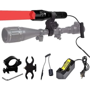 ZC350 Yard Red Light Tactical LED Flashlights, Zoomable Predator Light Long Range Night Hunting Coyote Varmint Light Hunting Flashlight with Pressure Switch, Picatinny & Scope Mounts