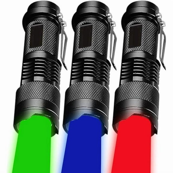 ZC3Pack Upgraded Red Green Blue LED Flashlight, Mini Flashlights Red Green Blue Light, Zoomable, Waterproof LED Torch Powerful and Bright for Detector, Aviation, Astronomy, Night Vision