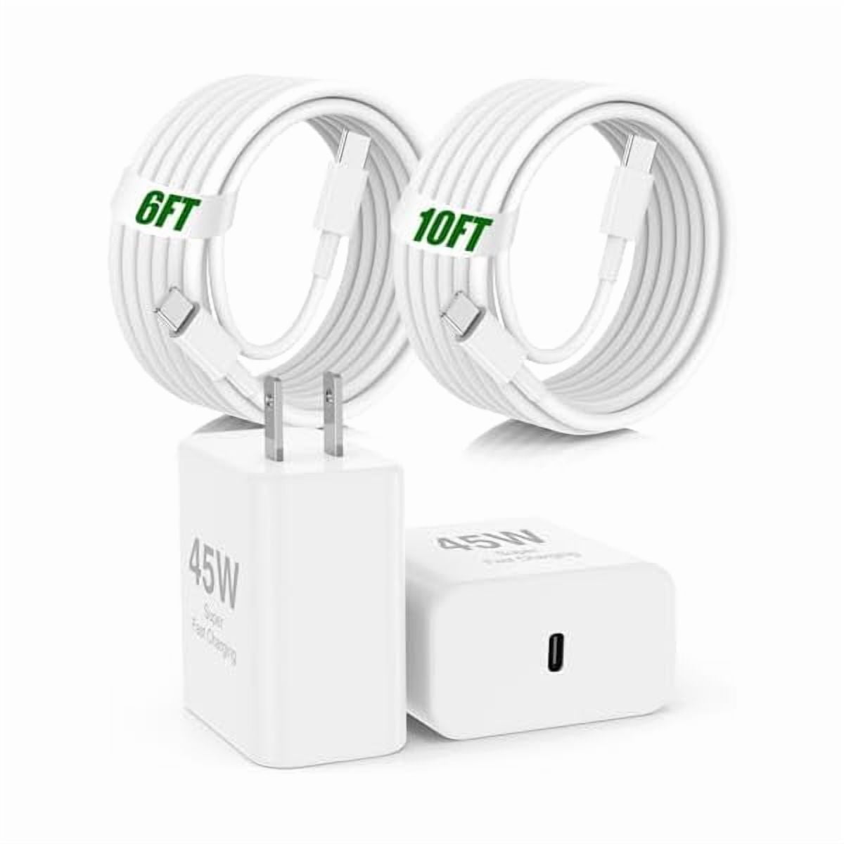 ZC45W Super Fast Charger for iPad 10/11th(A16)/iPad Pro 13/12.9,2Pack USB C Fast Charging Block with 10/6FT Long C to C Cable for iPhone 16 15 Pro Max/Airpods 4 /AirPods Pro 2/for Samsung S25 Ultra