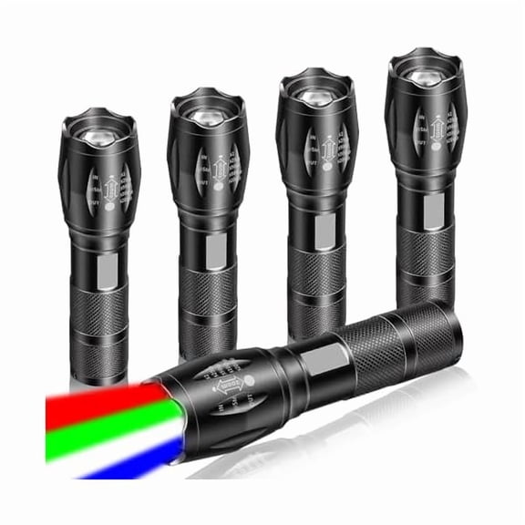 ZC5 Pack Red Flashlight Rechargeable, Green Light Flashlight, Blue Light FlashlightLong Range Powerful, 4 in 1 Multi-Color, White, Red, Blue and Green Lights, 4 Color Modes for Camping,Outdoor