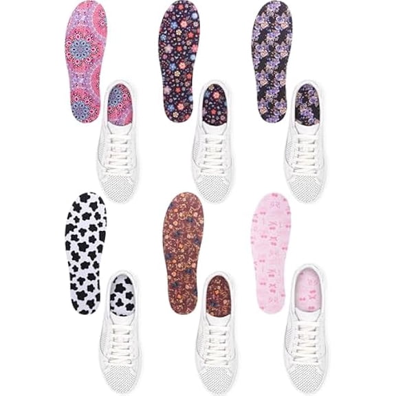 ZC6 Pairs No Show Socks Sockless Shoe Liner Washable Barefoot Shoe Insoles No Slipping Inserts for Women Man (Vibrant Style)