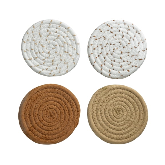 ZCAITIANYA Absorbent Cotton Linen Coasters, Round Braided 4in Heat Resistant Tabletop Protection Mats for Beverage Glassware Mugs Farmhouse Style Decoration, 4 Pack