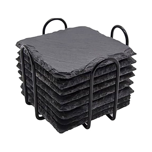ZCAITIANYA Natural Slate Drink Coasters, Round and Square Heat Resistant Stone Mats for Kitchen Dining Room Table Decor and Surface Protection, 1 Holder and 8 Coasters