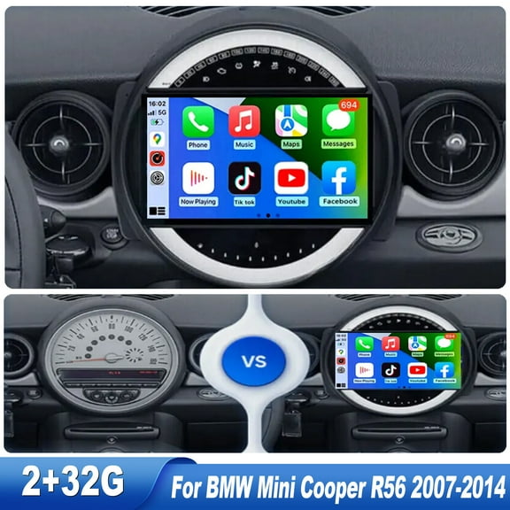 ZCARGE 9 Touch Screen Car Stereo Radio for BMW Mini Cooper R56 2007-2014 Android 13 CarPlay GPS Navigation Support BT HiFi WiFi RDS Camera Mic 2+32GB