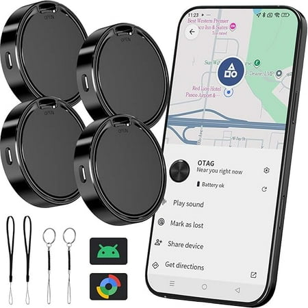 ZCAir Tag for Android 4 Pack Luggage Tracker Tags Work with Google Find Hub App (Android Only) Bluetooth Tracker Key Finder and Item Locator for Wallets, Backpack, Suitcases, Pets-Black