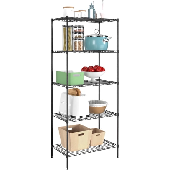 ZCB LIKE HOME 5 Tier Metal Shelving Unit, Heavy Duty Wire Shelves, Adjustable Storage Rack for Kitchen, Garage Shelving, Pantry Shelves, Storage Shelves Organizer, 24" W x 14" D x 61" H, Black