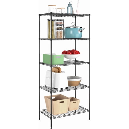 ZCB LIKE HOME 5 Tier Metal Shelving Unit, Heavy Duty Wire Shelves, Adjustable Storage Rack for Kitchen, Garage Shelving, Pantry Shelves, Storage Shelves Organizer, 24" W x 14" D x 61" H, Black