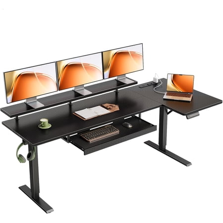 ZCB LIKE HOME 63 Inch L Shaped Electric Standing Desk with Keyboard Tray, Reversible Height Adjustable Corner Computer Desk with Monitor Stand, Sit Stand Up Lift Table for Home, Office, Black
