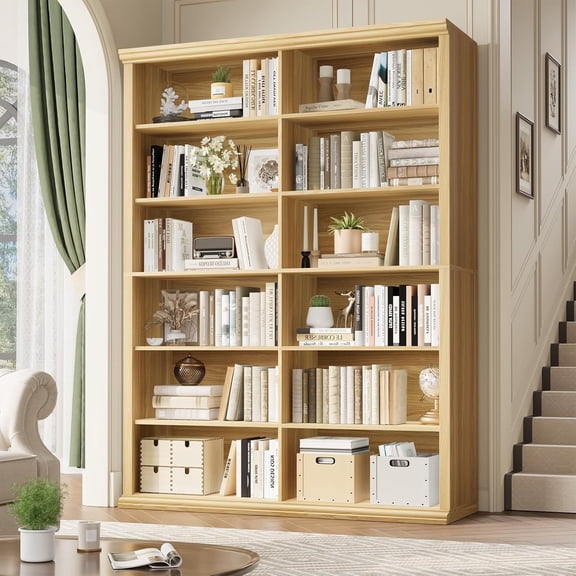 ZCB LIKE HOME 71.8" L *47.2“W Wooden Bookcase and Bookshelf – Extra Large Bookshelf with Double Storage, Elegant Design for Living Room, Office, and Apartment (Brown)