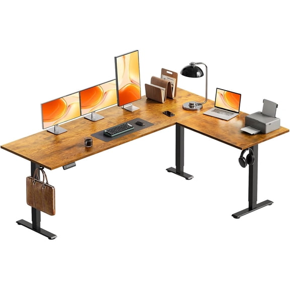 ZCB LIKE HOME 71 Inch Reversible L Shaped Electric Standing Desk, Height Adjustable Corner Stand up Desk, Ergonomic Large Lift Computer Table for Home, Office, Workstation, Rustic Brown