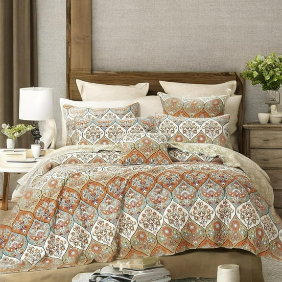 ZCB LIKE HOME Bohemian Bedspread Set - Floral Paisley Garden Party Reversible Coverlet - Bright Vibrant Multi-Colorful Blue Salmon Pink - Full - 3-Pieces