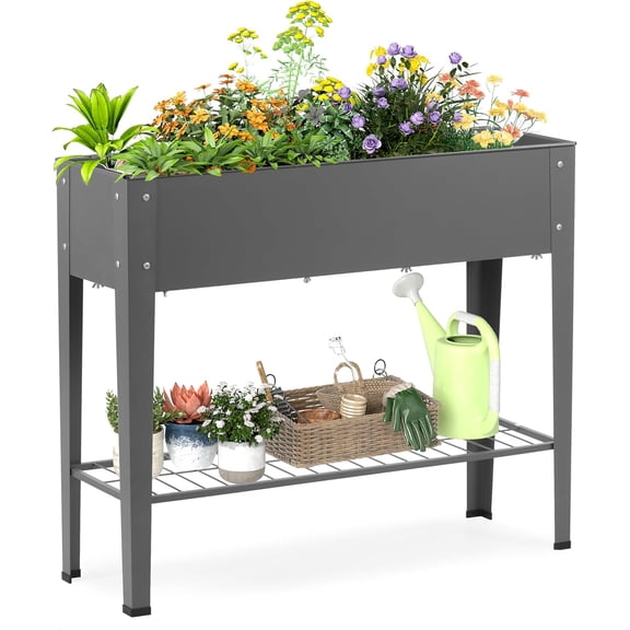 DDK Outdoor Heavy Duty Metal Raised Garden Bed with Legs (Dark Gray)