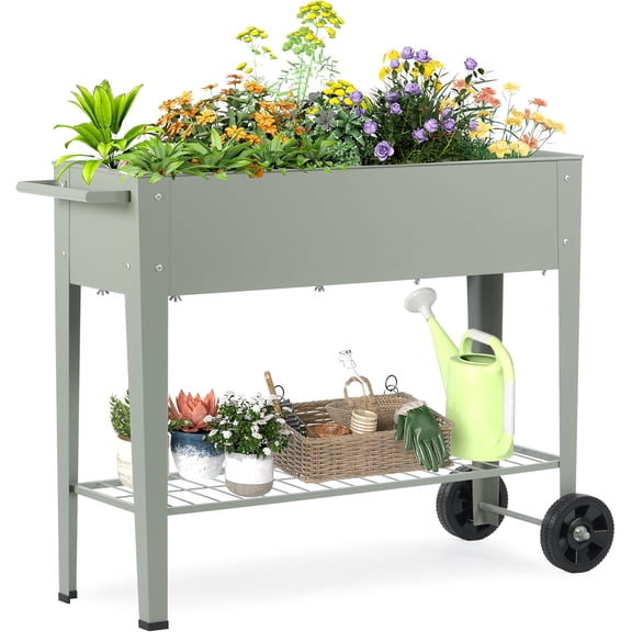 ZCB LIKE HOME Outdoor Heavy Duty Metal Raised Garden Bed with Legs (Green)