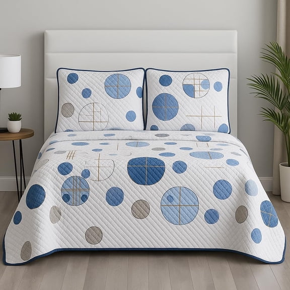 ZCB LIKE HOME Reversible Cotton Blend 3-Piece Embroidered Quilt Set with Decorative Shams – Soft, Elegant Bedspread & Coverlet (Blue/White, California King)