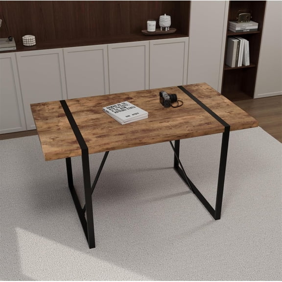 ZCB LIKE HOME Rustic Dining Table for 4, 55" Rectangular Wood Kitchen Table with Strong Metal Frame,Industrial Dining Table with 1.5" Thick Wood Tabletop for Dining Room,Kitchen,Apartment