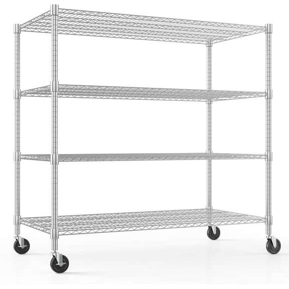 ZCB LIKE HOME Storage Shelves with Wheels, 4-Tier Heavy Duty Steel Wire Rack Storage Shelving, Adjustable Metal Storage Shelves for Garage Kitchen Pantry Bathroom Laundry 18" D*60" W*72" H, Silver