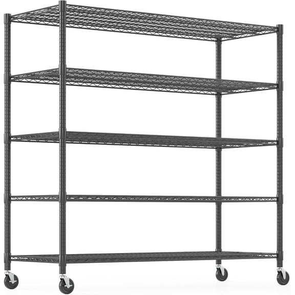 ZCB LIKE HOME Storage Shelves with Wheels, 5-Tier Heavy Duty Steel Wire Rack Storage Shelving, Adjustable Metal Storage Shelves for Garage Kitchen Pantry Bathroom Laundry 18" D*60" W*82" H, Black