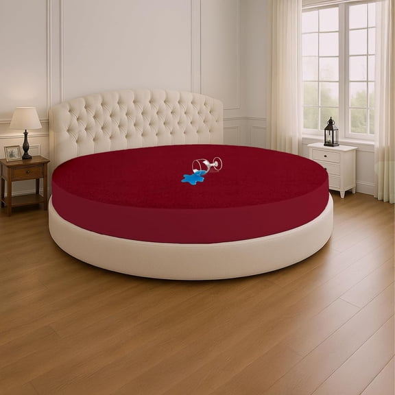 ZCB LIKE HOME Waterproof Round Mattress Protector 84" Diameter– 15" Deep Pocket Fitted Style Terry Cotton Mattress Pad Cover, Soft, Breathable & Noiseless, Spills & Stains Bed Protection – Burgundy