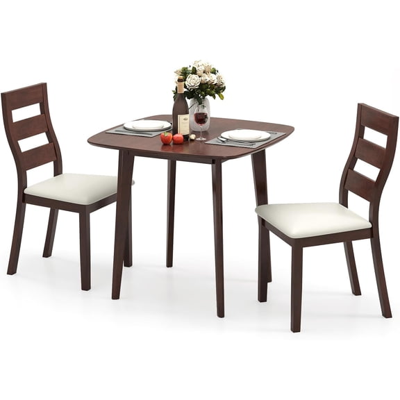 ZCB LIKE HOME Wooden Dining Table Set for 2, Square Kitchen Table with 2 Upholstered Leather Chairs, Compact Small Space Dining Set for Apartment, Breakfast Nook, Kitchen & Dining Room, Cafe