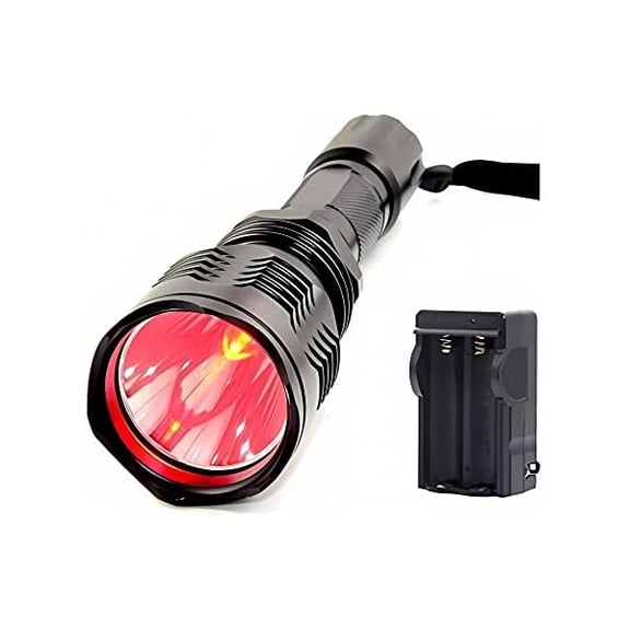 ZCBrightest Waterproof Red Light Flashlight HS-802 1000 Lumens 350 Yard Long Range Red Hunting Light Coyote Hog Night Vision Red LED Flashlight Light Lamp Torch with Rechargeable Battery Charger
